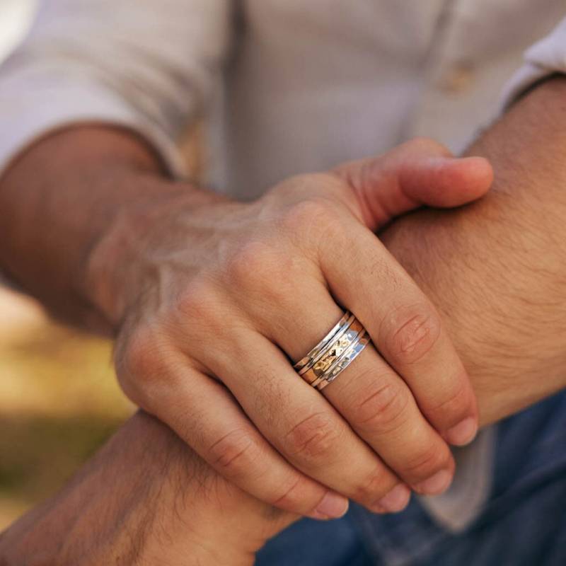 Grobstrick Bronze & Silber Herren Drehring Angst Fidget Schmuck von CharlottesWebJewelry