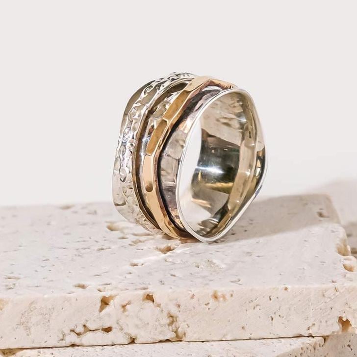 Mixed Metal Spinning Ring Sterling Silber Fidget, Sorge, Angst von CharlottesWebJewelry