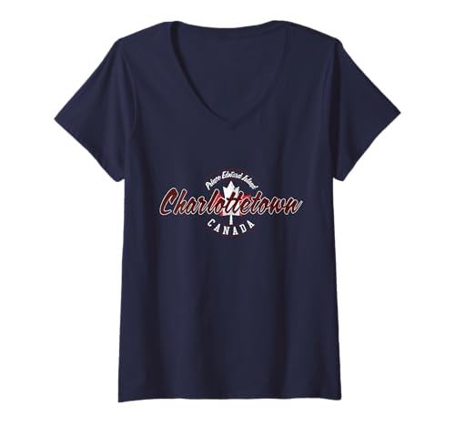 Damen Charlottetown Prince Edward Island Vintage kanadische Flagge T-Shirt mit V-Ausschnitt Damen Charlottetown Prince Edward Island Vintage kanadische Flagge T-Shirt mit V-Ausschnitt von Charlottetown Canada Travel Designs