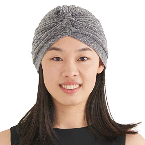 CHARM Glitzer Mode Turban Hut Twist Boho Bandana Arabisch Festival Chemo Hut Silber von CHARM