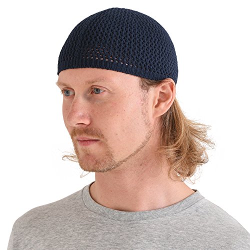 CHARM Seide Schädel Mütze Handgefertigt in Japan Dehnbar Kufi Hut Beanie für Männer Herren Damen Marine M von CHARM