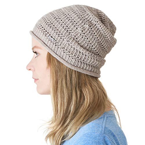 CHARM Damen Herren Leinen Mütze - Hipster Slouch Beanie Strick Hut Masche Japanische Mode Sommer Beige von CHARM