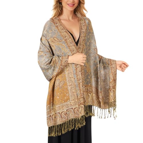 Damen Pashmina Schal — Stola Groß 200x68cm Weich Leicht Elegant mit Paisley Muster Ideal für Hochzeit Abend Party Alltag Reisen Frühling Herbst von Charm Karter