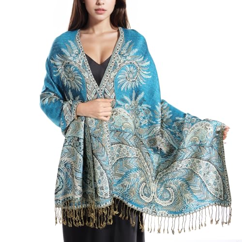 Damen Pashmina Schal — Stola Groß Weich Leicht 200x68cm Paisley Muster Eleganter Umschlagtuch für Hochzeit Abend Party Alltag Frühling Herbst von Charm Karter