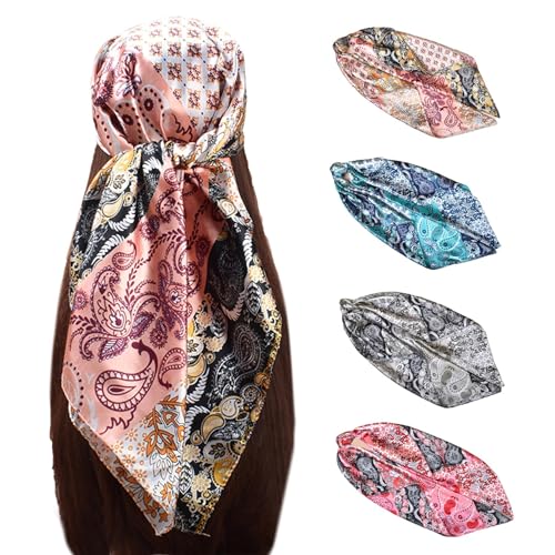 Damen Satin Kopftuch — Groß Quadratisch 90x90 Seidenähnlicher Haarschal Elegantes Tuch Modisches Bandana Halstuch Schlafschal Geschenk von Charm Karter