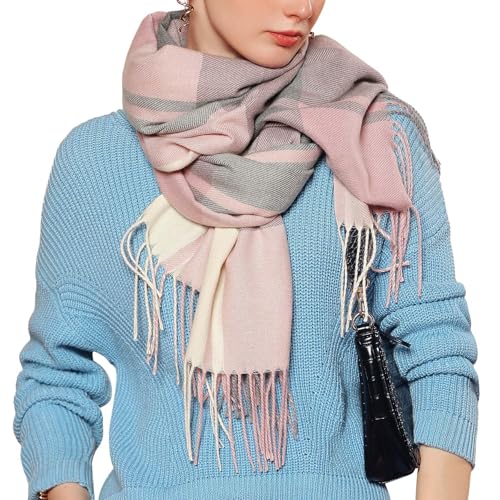 Damen Tartan Schal — Kariert Weich Warmer Winter Schal Groß Kuscheliger Acrylschal Klassisch Britisch Stilvolle Stola mit Fransen Geschenkidee von Charm Karter