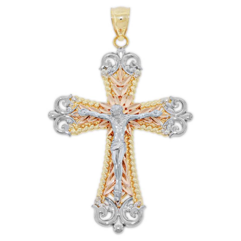 Gold Ausgefallener Kruzifix Anhänger - 14 Karat Massiv 3 Größen Religiöse Halskette Kreuz Taufgeschenk von CharmAmerica