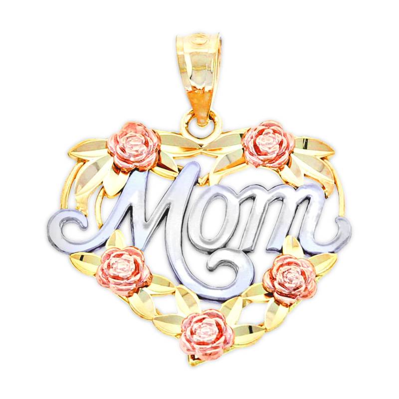 Gold Blumen Mom Charm - 10 Karat Solid Muttertagsgeschenk Anhänger Halskette Optional Kette von CharmAmerica