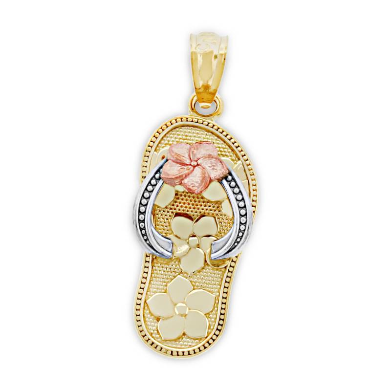 Gold Floral Sandale Charme - 10 Karat Solid Tri-Color Optional Kette Strand Charm Halskette von CharmAmerica