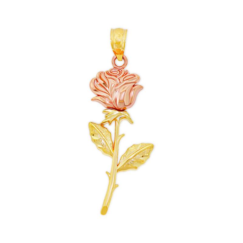 Gold Langer Stiel Rose Charm - Anhänger 10 Karat Solid Gelb Und Mit Optionaler Goldkette Halskette von CharmAmerica