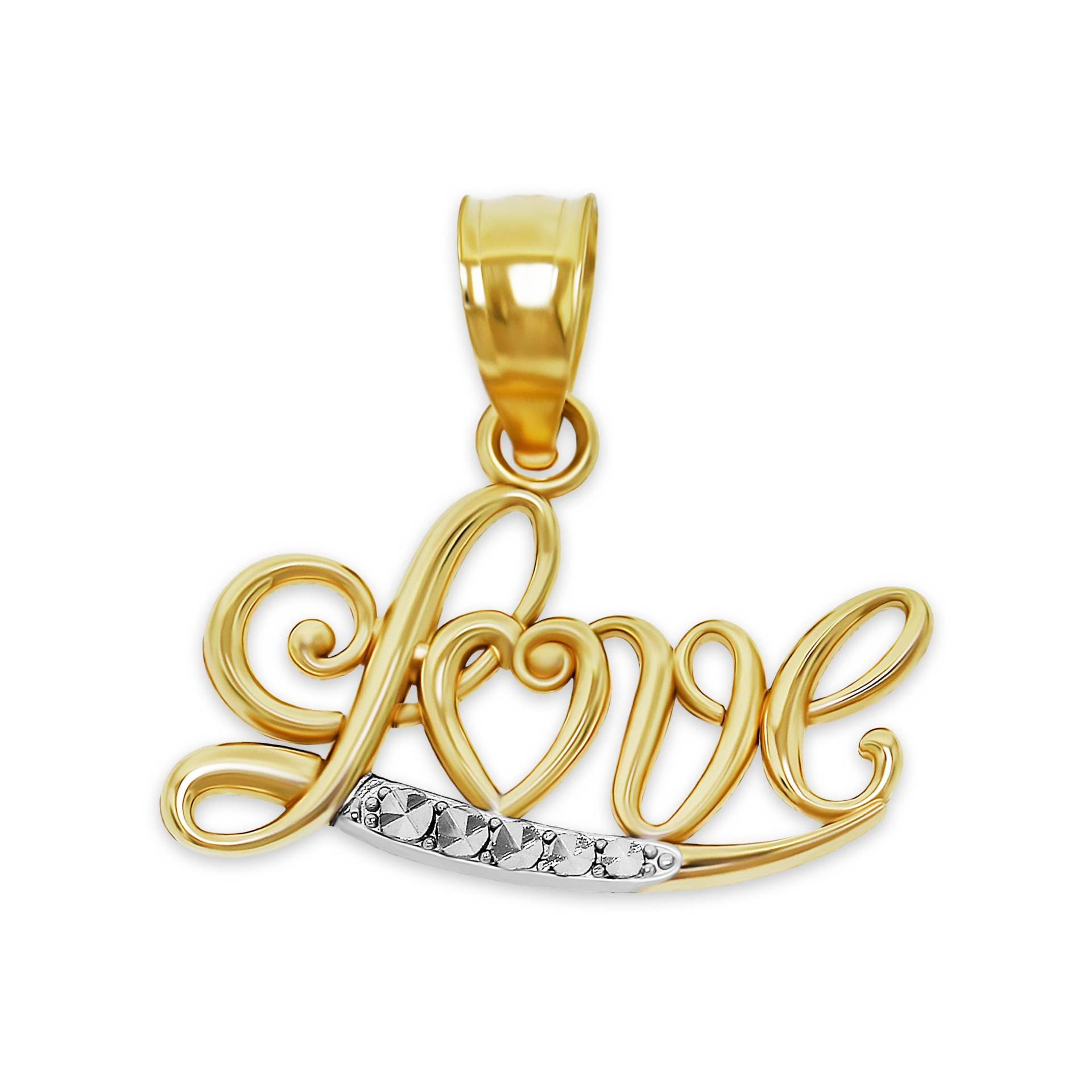 "Gold "Love" Anhänger Mit Optionaler Seil Kette - Liebe Halskette 10 Karat Solid Gold Optional Love Anhänger." von CharmAmerica