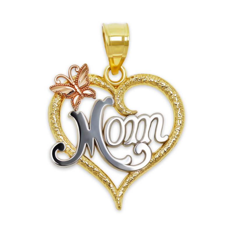Gold "Mom" in Herz Anhänger - 10K Solid Muttertagsschmuck Mit Optionaler Goldkette" Schmuck Halskette von CharmAmerica