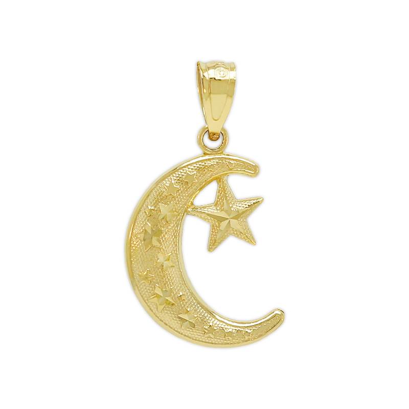 Gold Mond Und Stern Anhänger - 10 Karat Solid Mit Optionaler Goldkette Halskette Halbmond von CharmAmerica