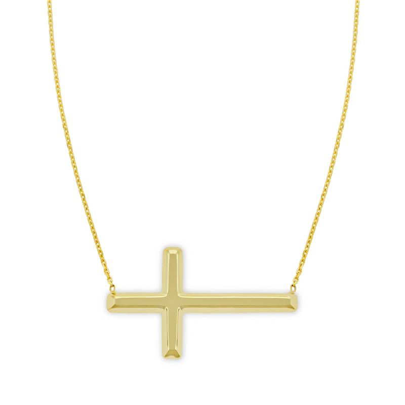 Gold Seitlich Kreuz Anhänger Mit Verstellbarer Halskette - 14 Karat Solid Doppelseitig Layering von CharmAmerica
