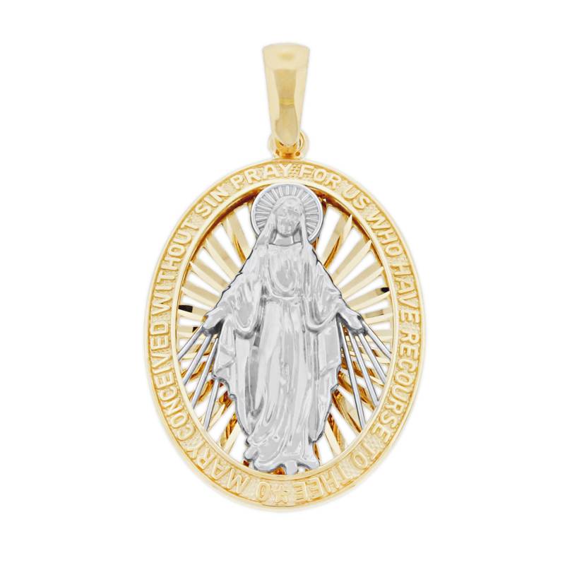 Goldene Wundertätige Medaille Wendeanhänger - 14 Karat Solid Gold Unserer Lieben Frau Der Gnade Jungfrau Maria Optionale Goldkette von CharmAmerica