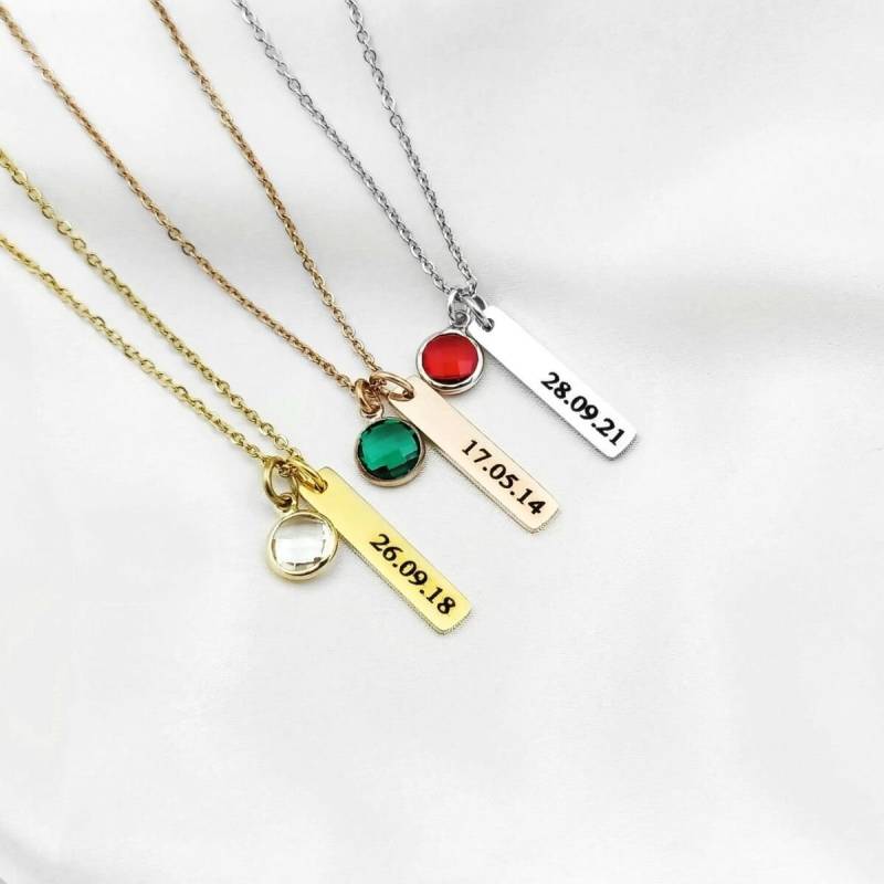 Datum Bar & Geburtsstein Halskette von CharmBearUK