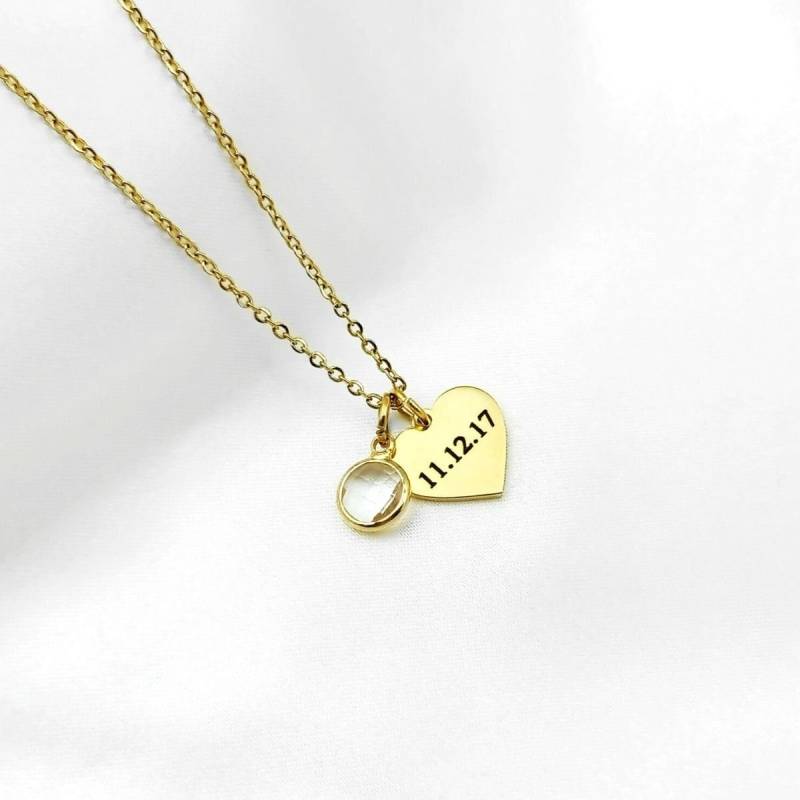 Datum Geburtsstein Herz Halskette von CharmBearUK