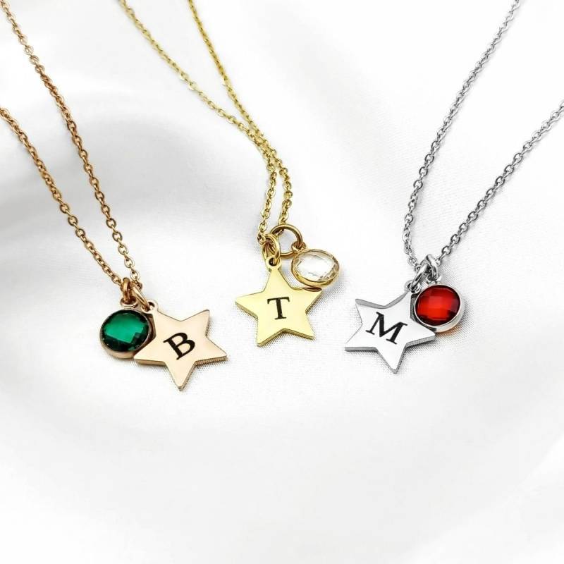 Initiale & Geburtsstein Stern Kette von CharmBearUK