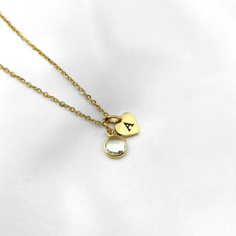 Mini Initiale & Geburtsstein Herz Halskette von CharmBearUK