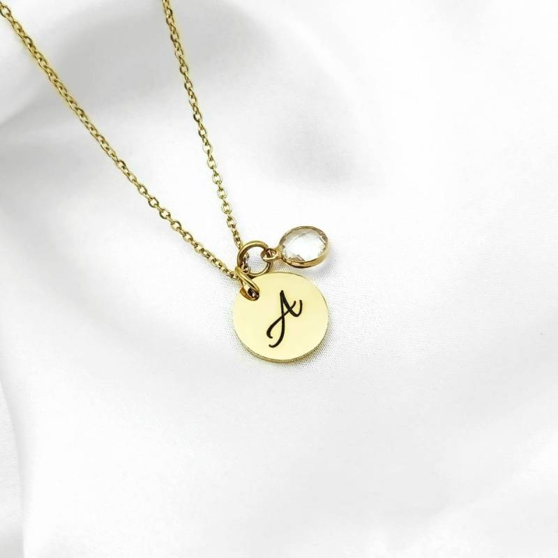Schrift Initial Geburtsstein Scheibe Halskette von CharmBearUK