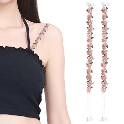 CharmBurst 1 Paar Verstellbare Elastische BH-Träger mit Spitze und Blumen-Muster, Abnehmbare Dekorative BH-Träger Damen Unterwäsche für Jedes Outfit(Schneeknospenfarbe) von CharmBurst