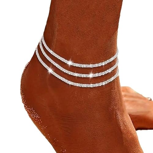 CharmBurst 3 Stück Dreifach Fußkettchen Silber Damen, Eleganter Und Funkelnder Fußschmuck, Stabiler Silber Schmuck Für Den Knöchel, Stilvolle Dreilagige Fußkette CharmBurst 3 Stück Dreifach Fußkettchen Silber Damen, Eleganter Und Funkelnder Fußschmuck, Stabiler Silber Schmuck Für Den Knöchel, Stilvolle Dreilagige Fußkette von CharmBurst