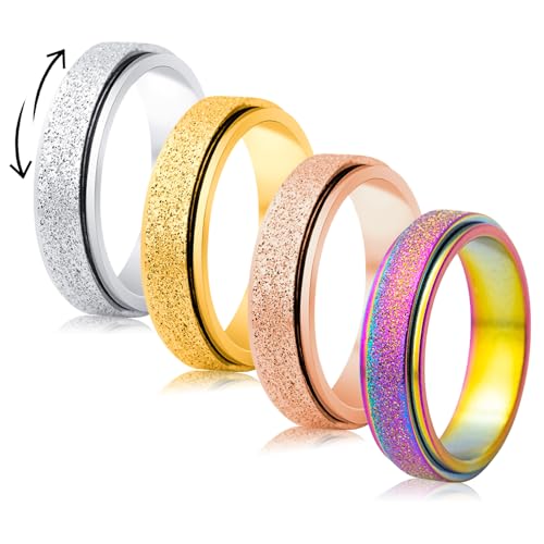 CharmBurst 4 Stück Fidget Ring, Verstellbarer Anti Stress Ring Damen, Spinning Skill Rings Gegen Angst Stress, Zappelring Für Stressabbau, Offener Antistress von CharmBurst