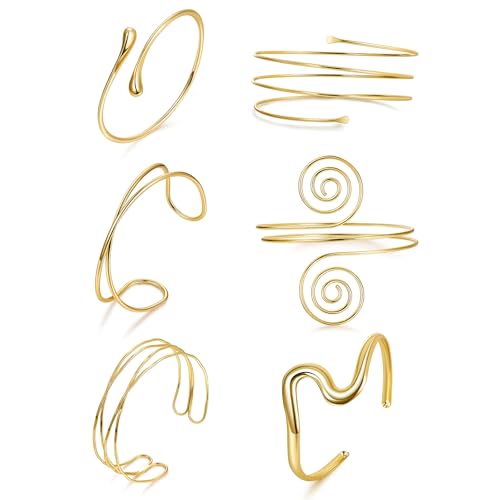 CharmBurst 6 Stück Oberarmreif Gold Damen, Verstellbarer Armreif Gold Offen, Armreifen Set Oberarm Schmuck, Indischer Schmuck Armreif, Chunky Wide Cuff Armband CharmBurst 6 Stück Oberarmreif Gold Damen, Verstellbarer Armreif Gold Offen, Armreifen Set Oberarm Schmuck, Indischer Schmuck Armreif, Chunky Wide Cuff Armband von CharmBurst