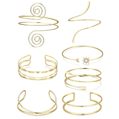 CharmBurst 7 Stück Goldene Armreifen, Verstellbare Oberarmreifen, Boho-Armbänder, Wasserdichte Schmuck, Goldene Armreifen Set, Punk-Armband, Armreif Oberarm von CharmBurst