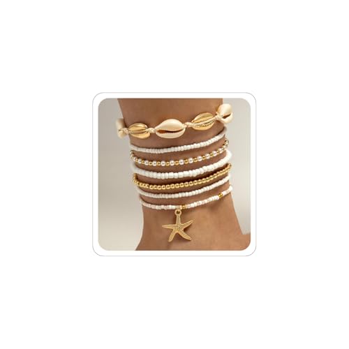 CharmBurst 7PCS Muschel-Fußkettchen, Strand-Fußschmuck, Boho-Stack-Stretch-Perlen, Hawaiianische Sommer-Schmuck-Set, Elegante Wasserdichte Surfer-Armbänder CharmBurst 7PCS Muschel-Fußkettchen, Strand-Fußschmuck, Boho-Stack-Stretch-Perlen, Hawaiianische Sommer-Schmuck-Set, Elegante Wasserdichte Surfer-Armbänder von CharmBurst