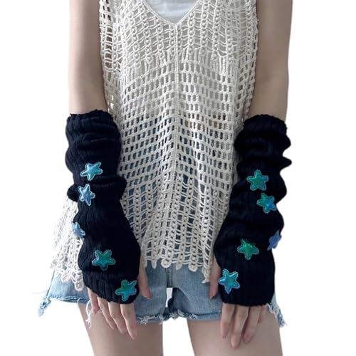 CharmBurst Damen Y2k Strick Armwärmer Lange Fingerlose Fäustlinge Mit Daumenloch Niedliche Stern Handschuhe Japanische Harajuku Accessoires von CharmBurst