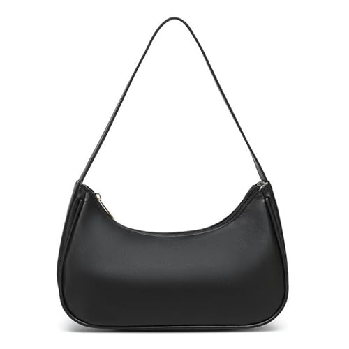 CharmBurst Handtasche Damen Schwarz, Vegane Schultertasche Mit Reißverschluss, Retro Umhängetasche Aus Lederoptik, Clutch Bag Als Hochzeitsgeschenk Oder Party Tasche von CharmBurst