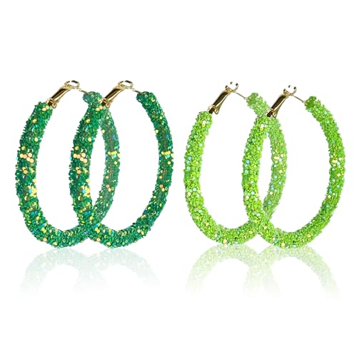 CharmBurst St. Patrick's Day Ohrringe, Grüne Funkeleffekt Bead Hoop Ohrringe, Shamrock Ohrringe für St. Patricks Day Kostüm, Irisches Festival Deko, Mode Accessoire für Damen von CharmBurst