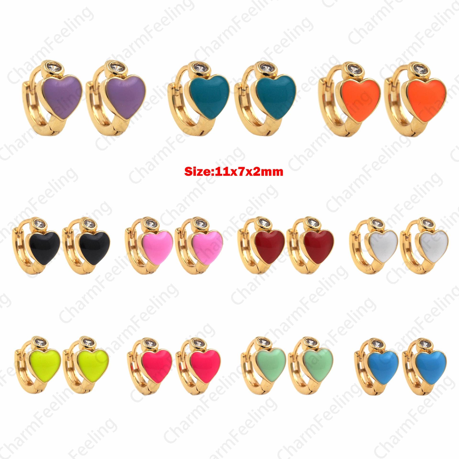 1 Paar, 18K Gold Filled Emaille Love Ohrringe, Herz Multi-Color Optional, 11x7x2mm von CharmFeeling