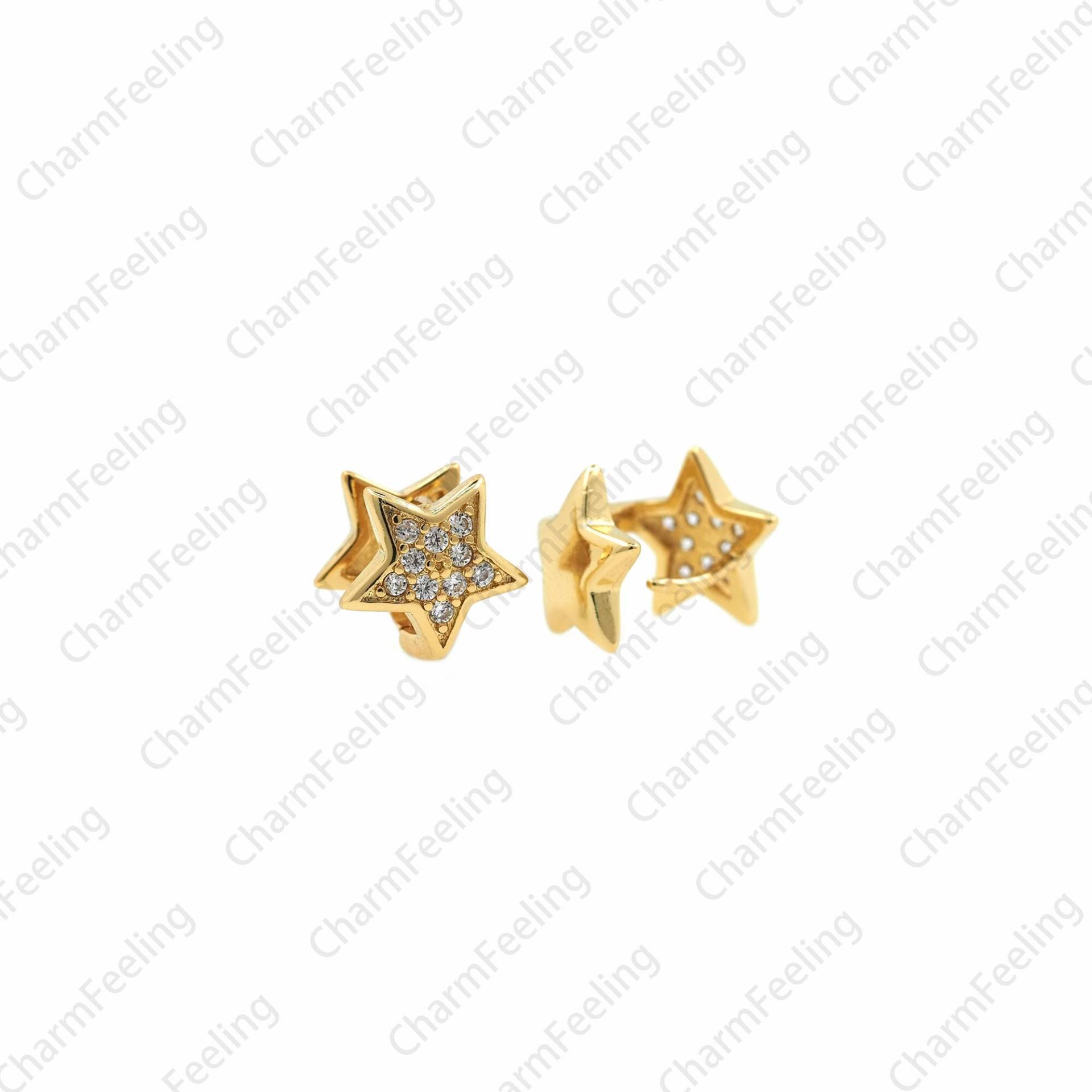 1 Paar, 18K Gold Filled Fünfzackige Stern Ohrringe, Micropavé Cz Polaris Knochen Ohrclips, 10, 5x10, 5x11mm von CharmFeeling