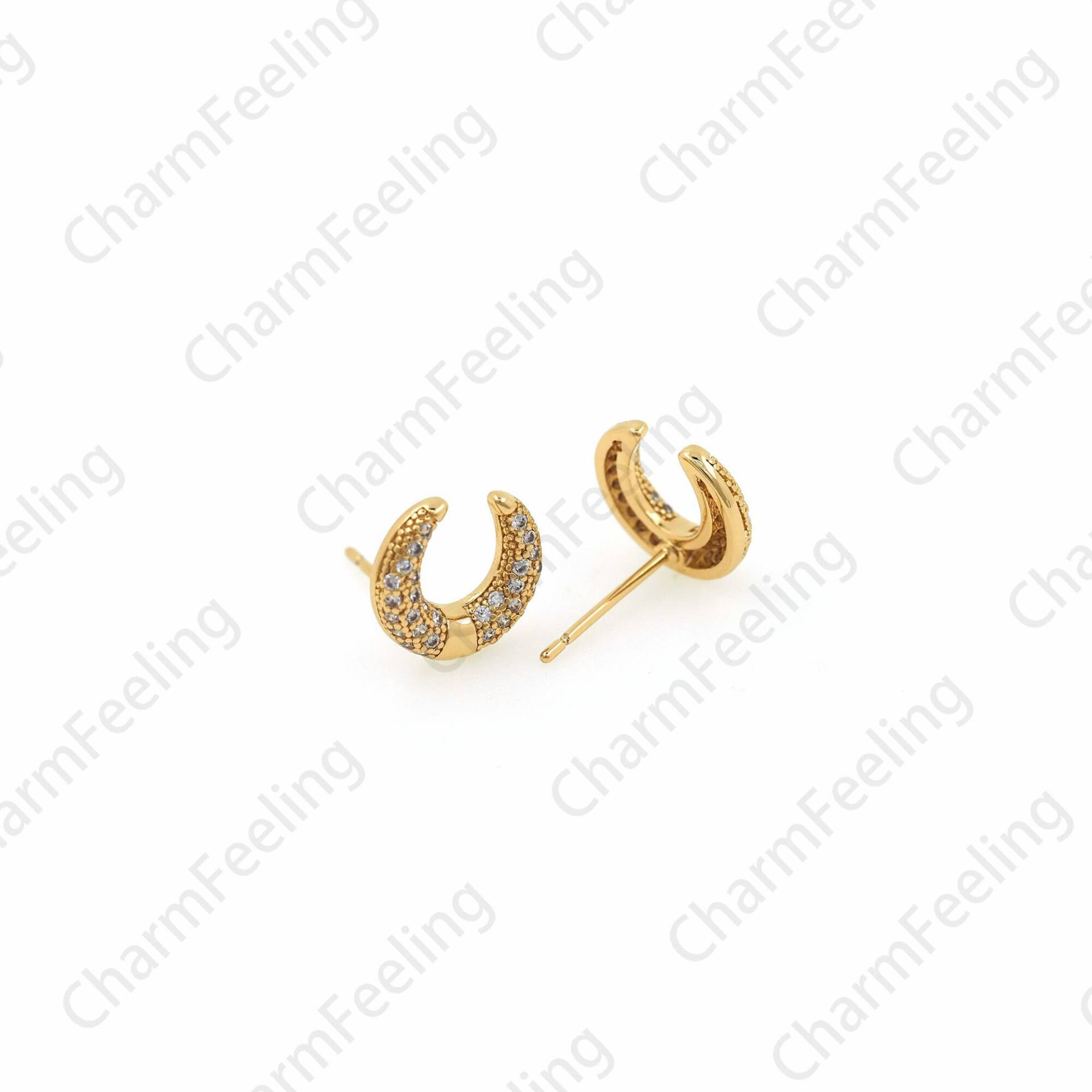 1 Paar, 18K Gold Filled Mond Ohrringe, Halbmond Charm, Micropavé Cz Stern Ein Geschenk Für Sie, 11x10mm von CharmFeeling