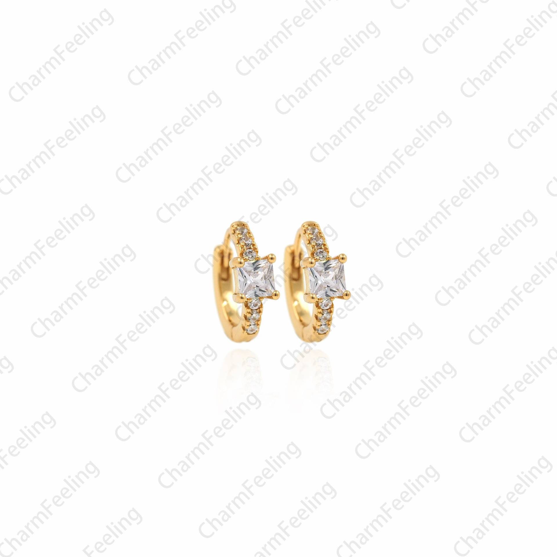 1 Paar, 18K Gold Filled Rechteckige Strass Ohrringe, Kristall Ohrringe, Quadrat Ohrringe, Micropavé Cz Exquisite Ohrringe, 15x5x12mm von CharmFeeling