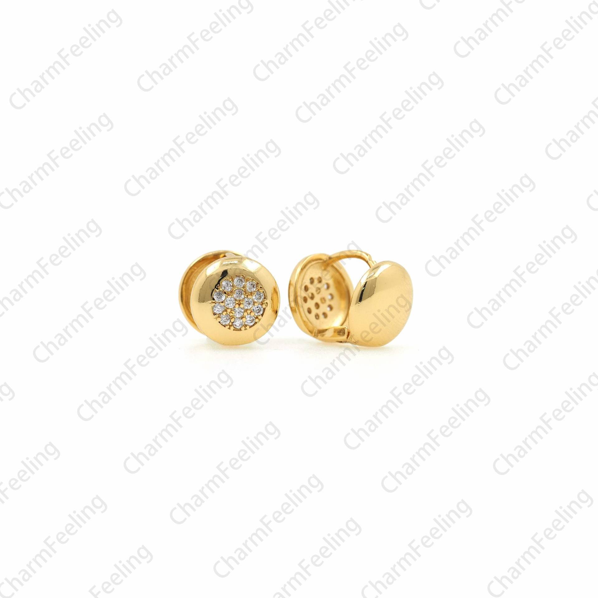 1 Paar, 18K Gold Filled Runde Ohrringe, Micropavé Cz Einfache Knochen Clip 10x11x10mm von CharmFeeling