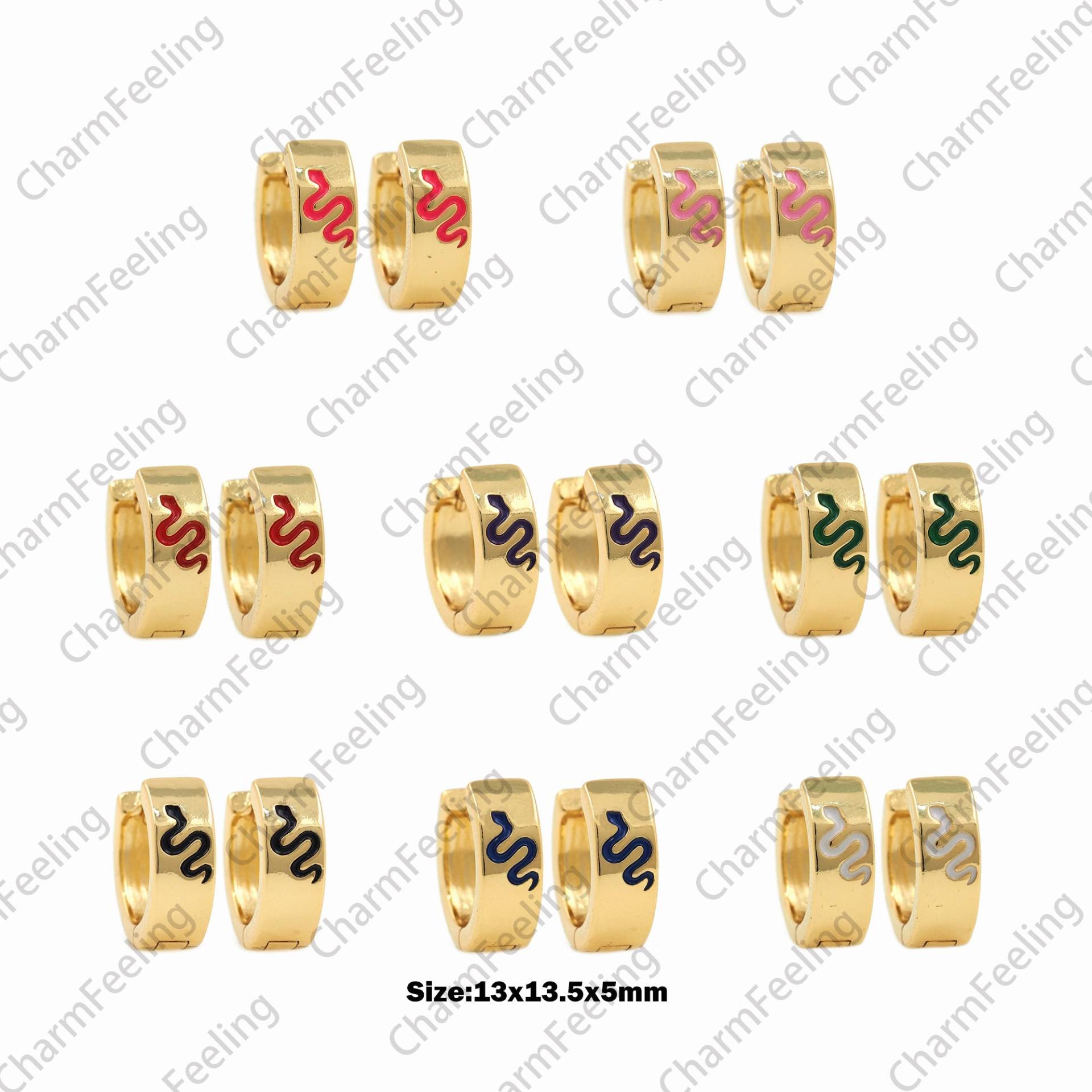 1 Paar, 18K Gold Filled Schlangen Ohrringe, Tier Reptil Emaille Charm, Alltags 13x13, 5x5mm von CharmFeeling