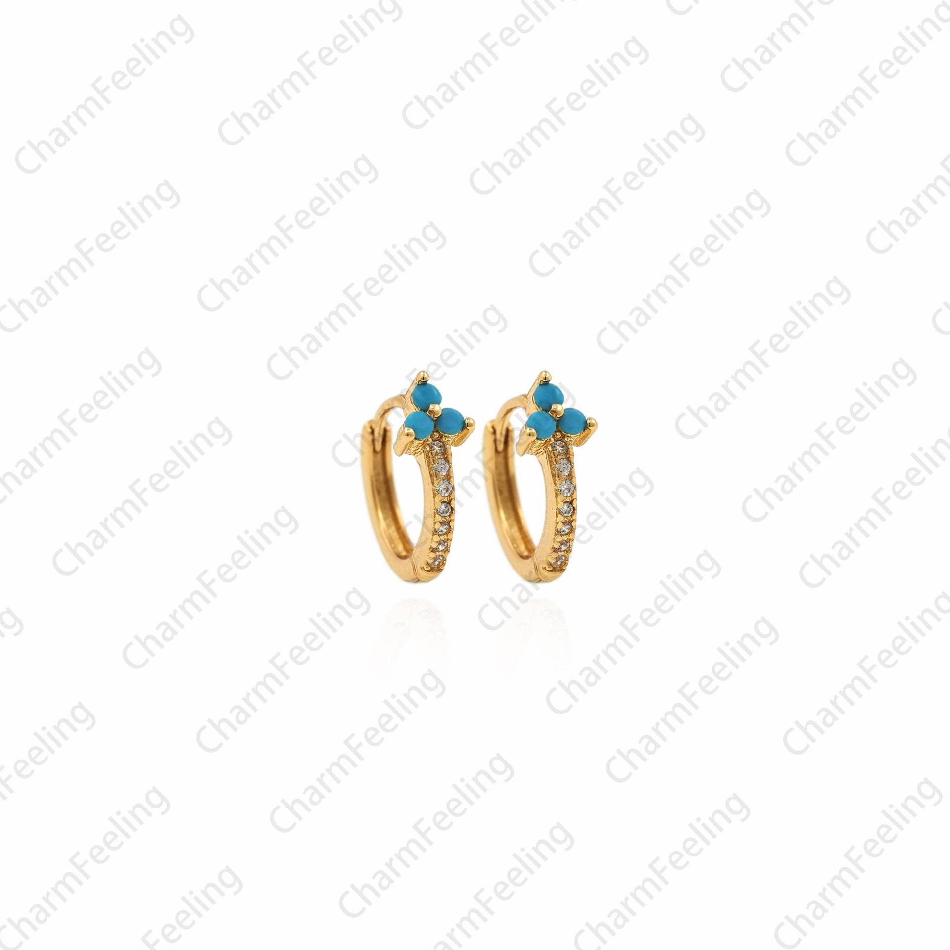 1 Paar, Micropavé Cz Gold Ohrringe, 18K Filled Runde Türkis Hohle Diy Ohrring Zubehör, 11x12mm von CharmFeeling