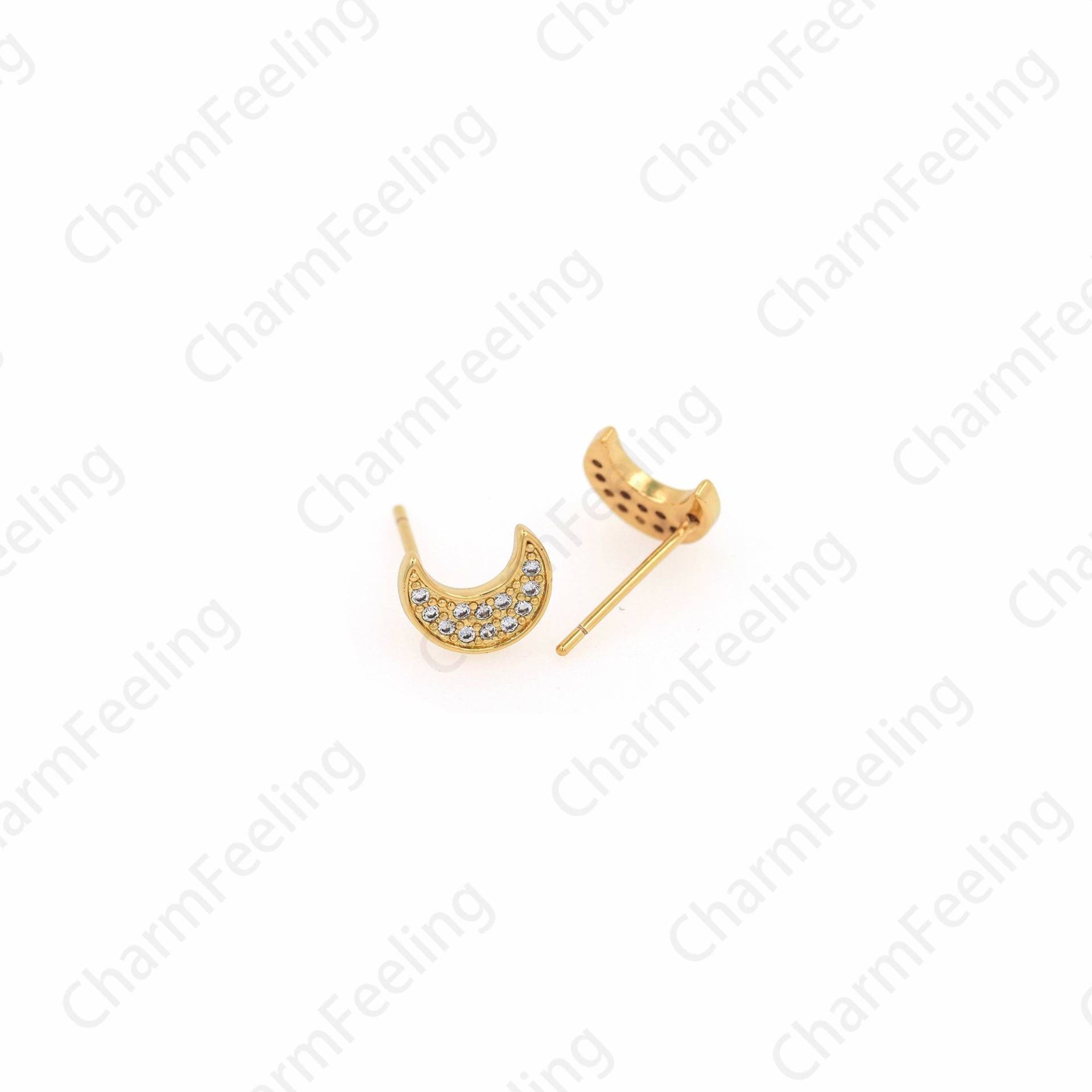 1 Paar, Micropavé Cz Halbmond Ohrringe, 18K Gold Filled Mond Charm, Stern Ein Geschenk Für Sie, 8, 5x6, 8mm von CharmFeeling