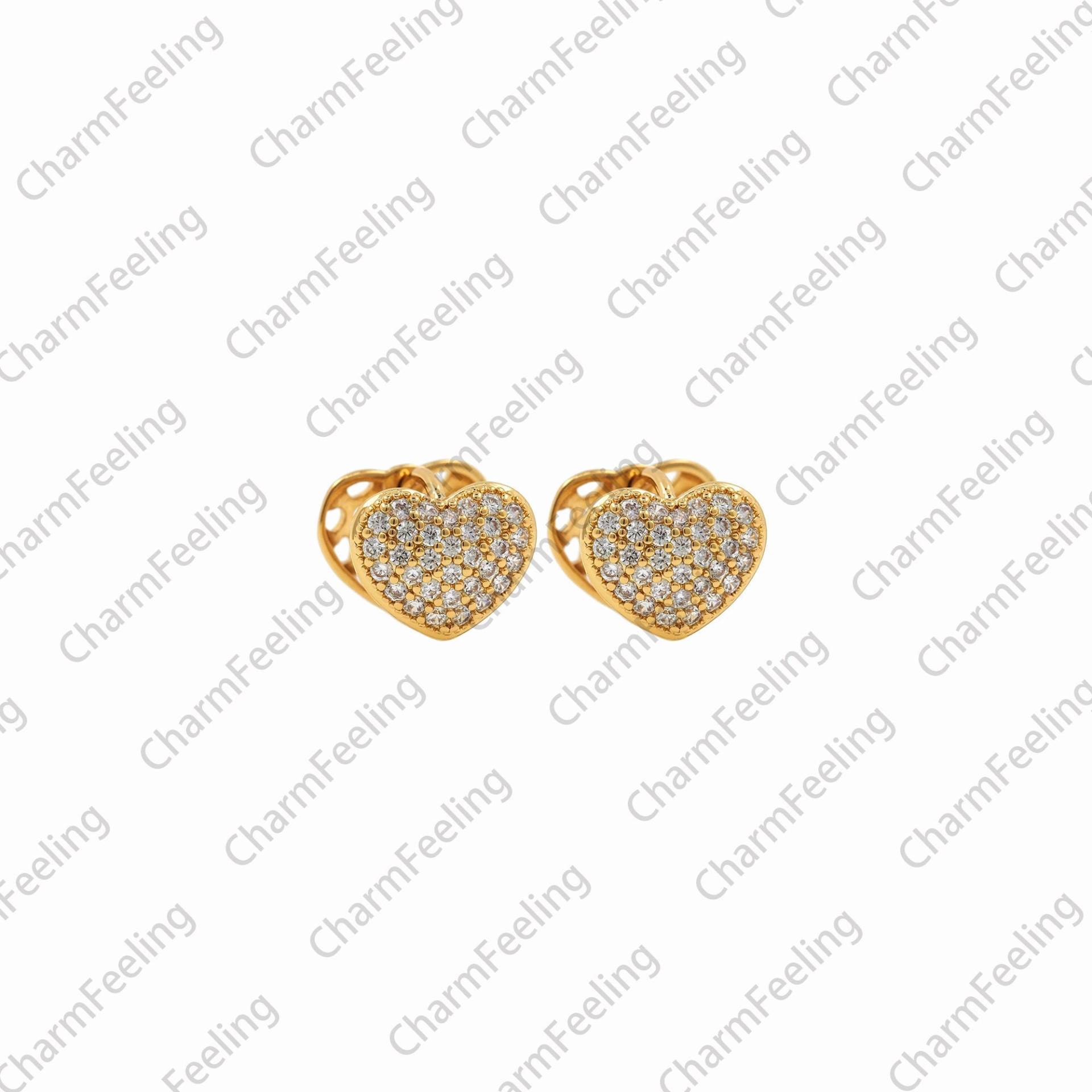 1 Paar, Micropavé Cz Love Ohrringe, 18K Gold Filled Herz Pierced Diy Schmuckzubehör, 9x11x11mm von CharmFeeling