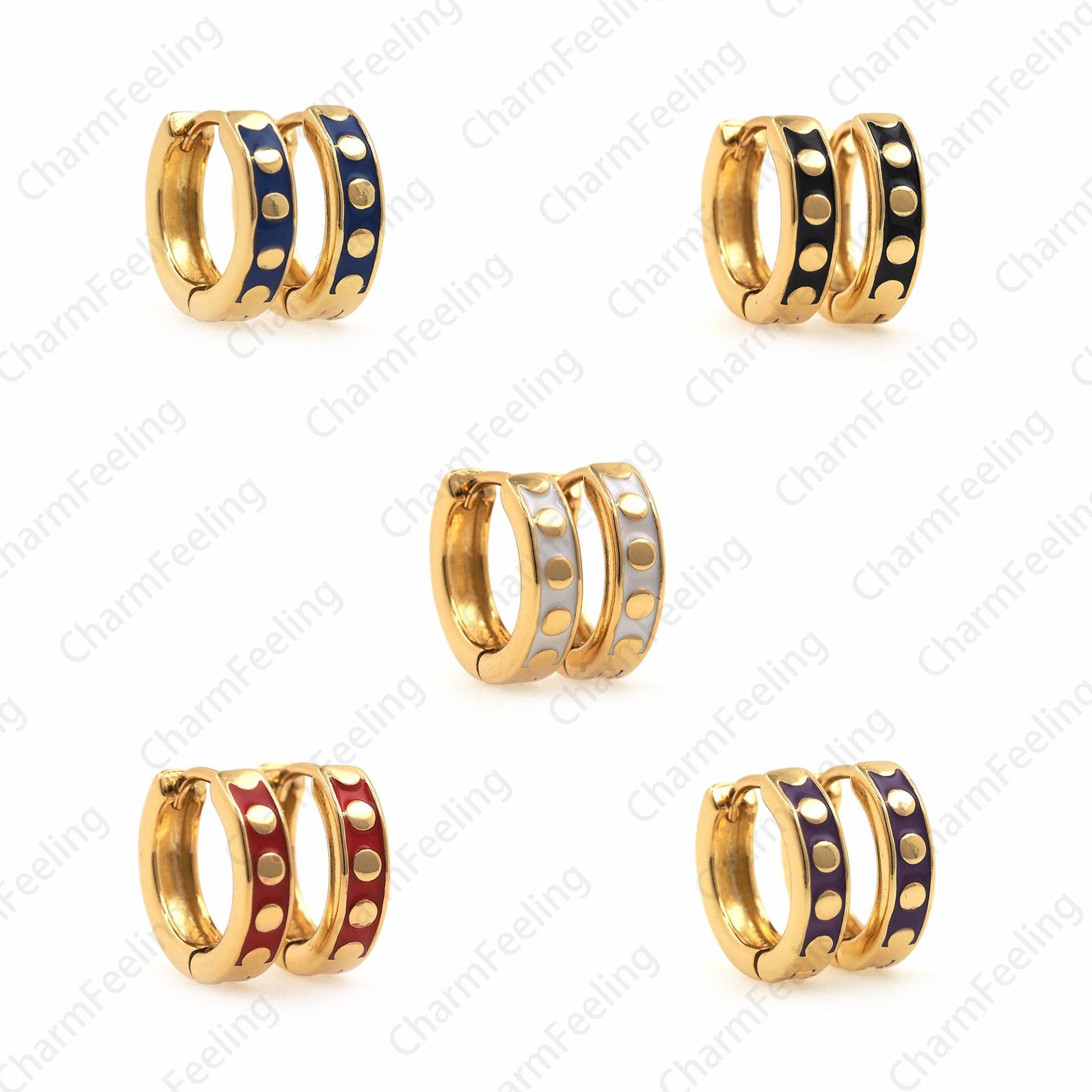 1 Paar 18K Gold Filled Breite Ohrringe, Emaille Dot Ohrring Accessoires, Runde Ein Geschenk Für Sie von CharmFeeling