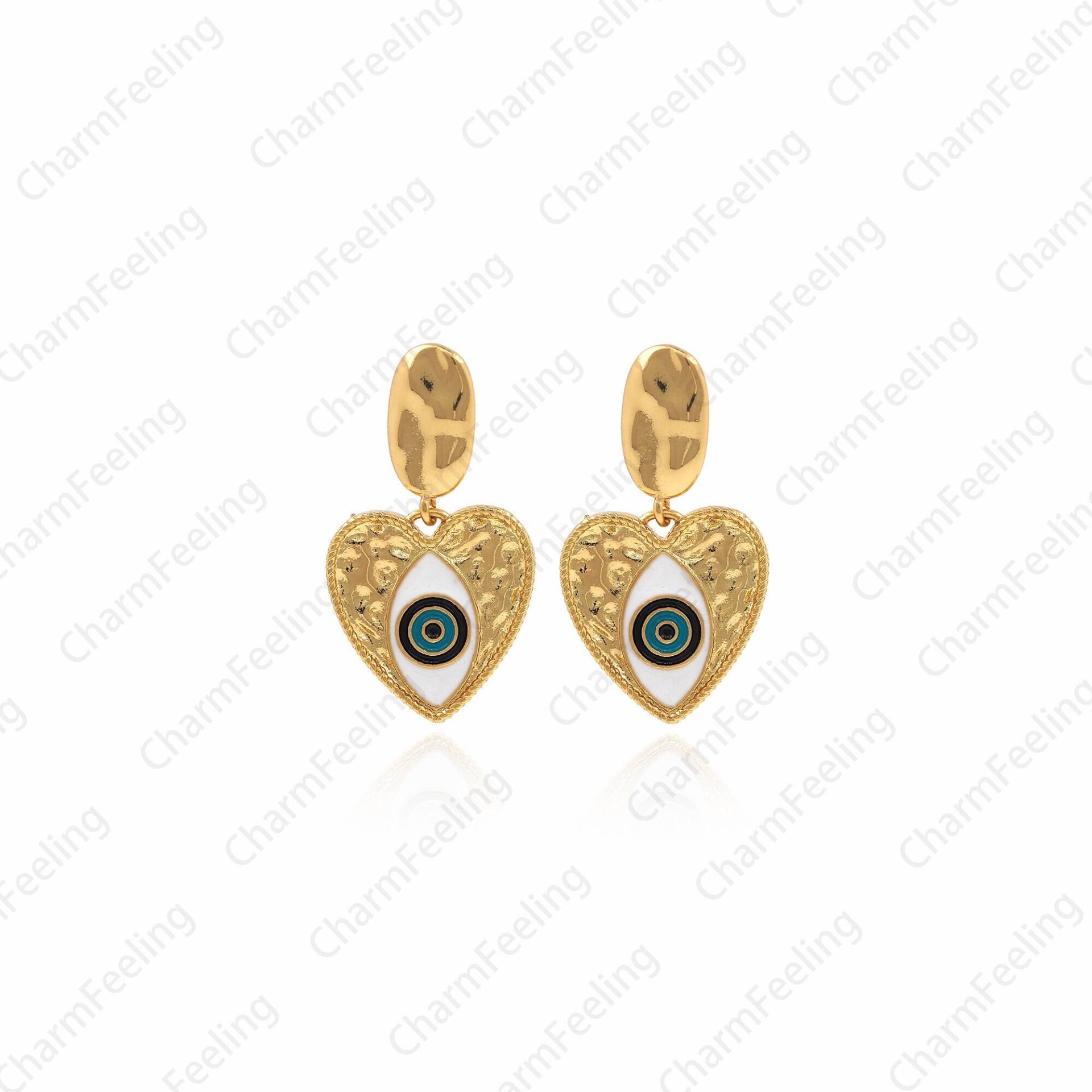 1 Paar 18K Gold Filled Love Ohrringe, Emaille Auge Herz Ohrring Accessoires, 32x17, 5mm von CharmFeeling