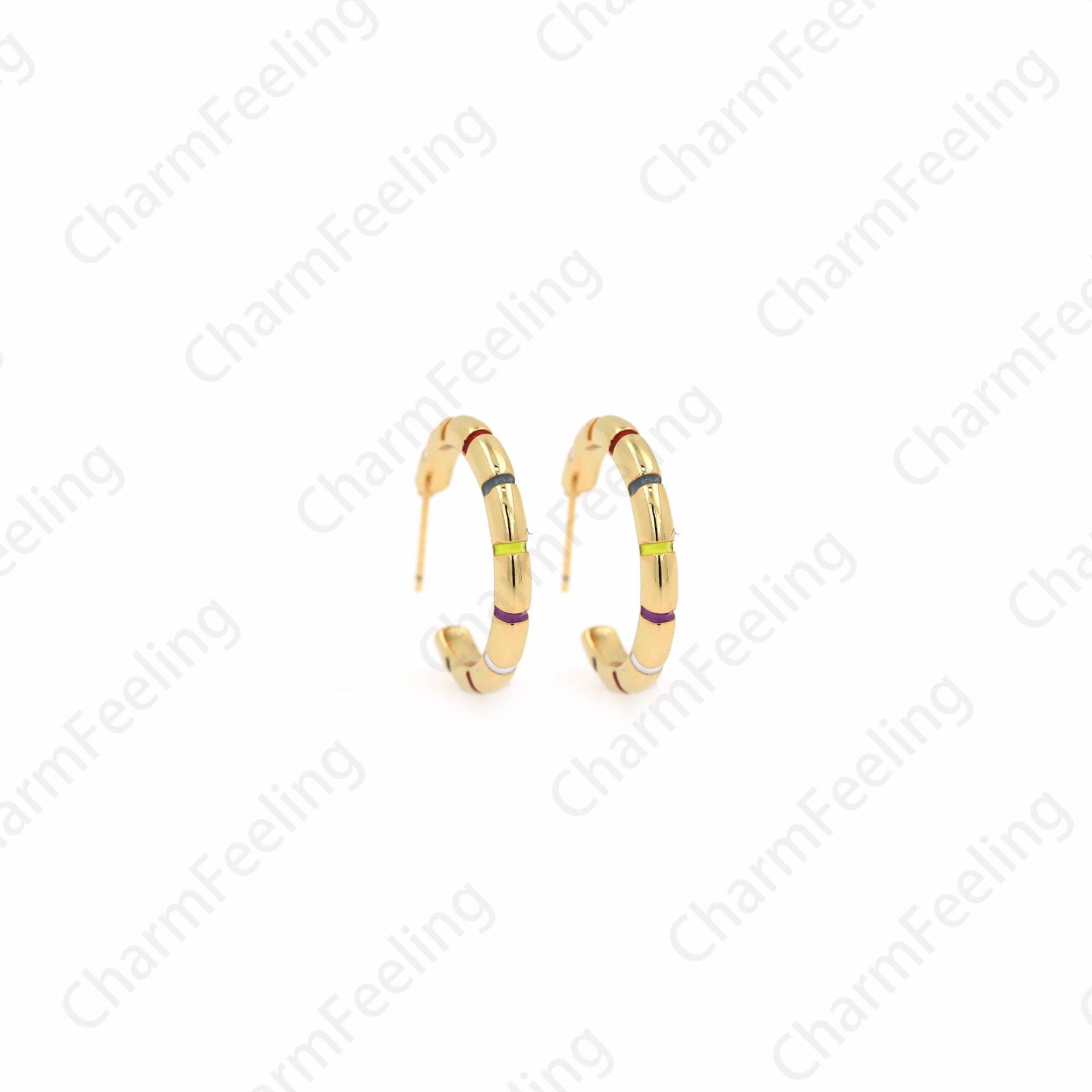 1 Paar Emaille Mond Ohrringe 18K Gold Filled C-Shaped Halbmond Bunte 24mm von CharmFeeling