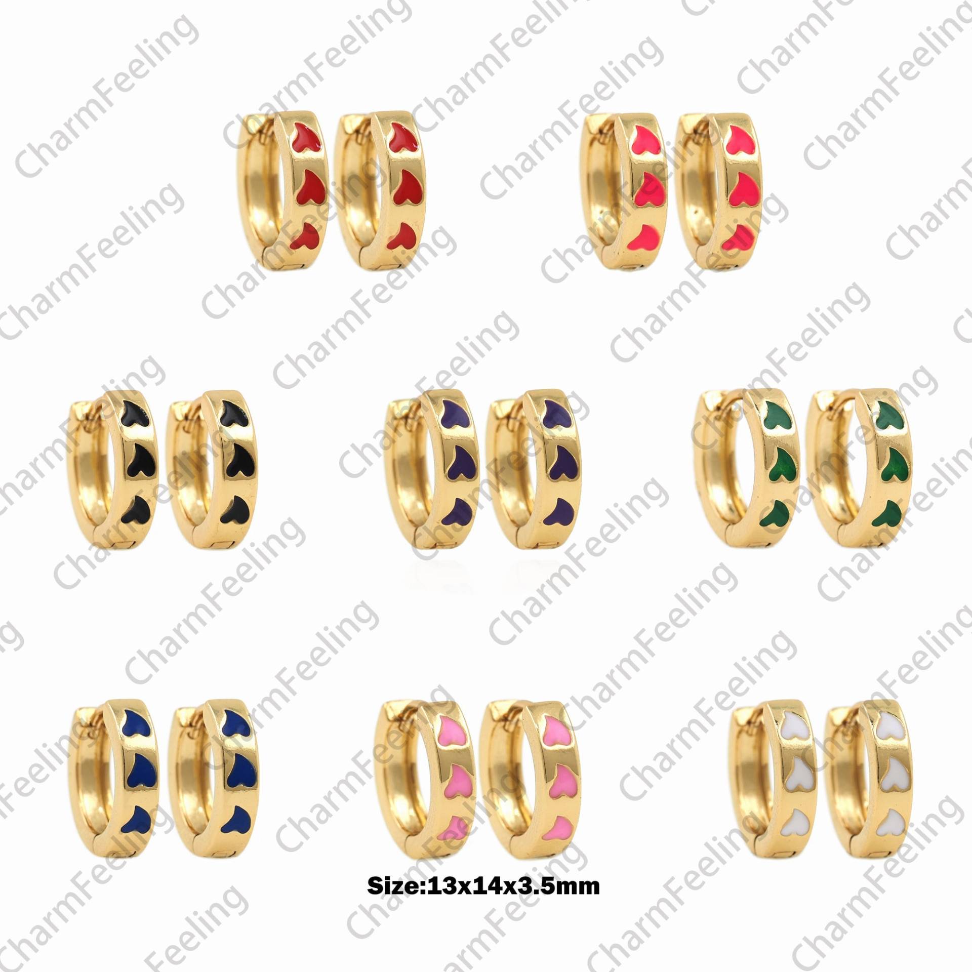 1 Paar Emaille Ohrringe, 18K Gold Filled Love Ohrringe, Herzförmige Ohrringe, Multi-Color Optional, 13x14x3, 5mm von CharmFeeling