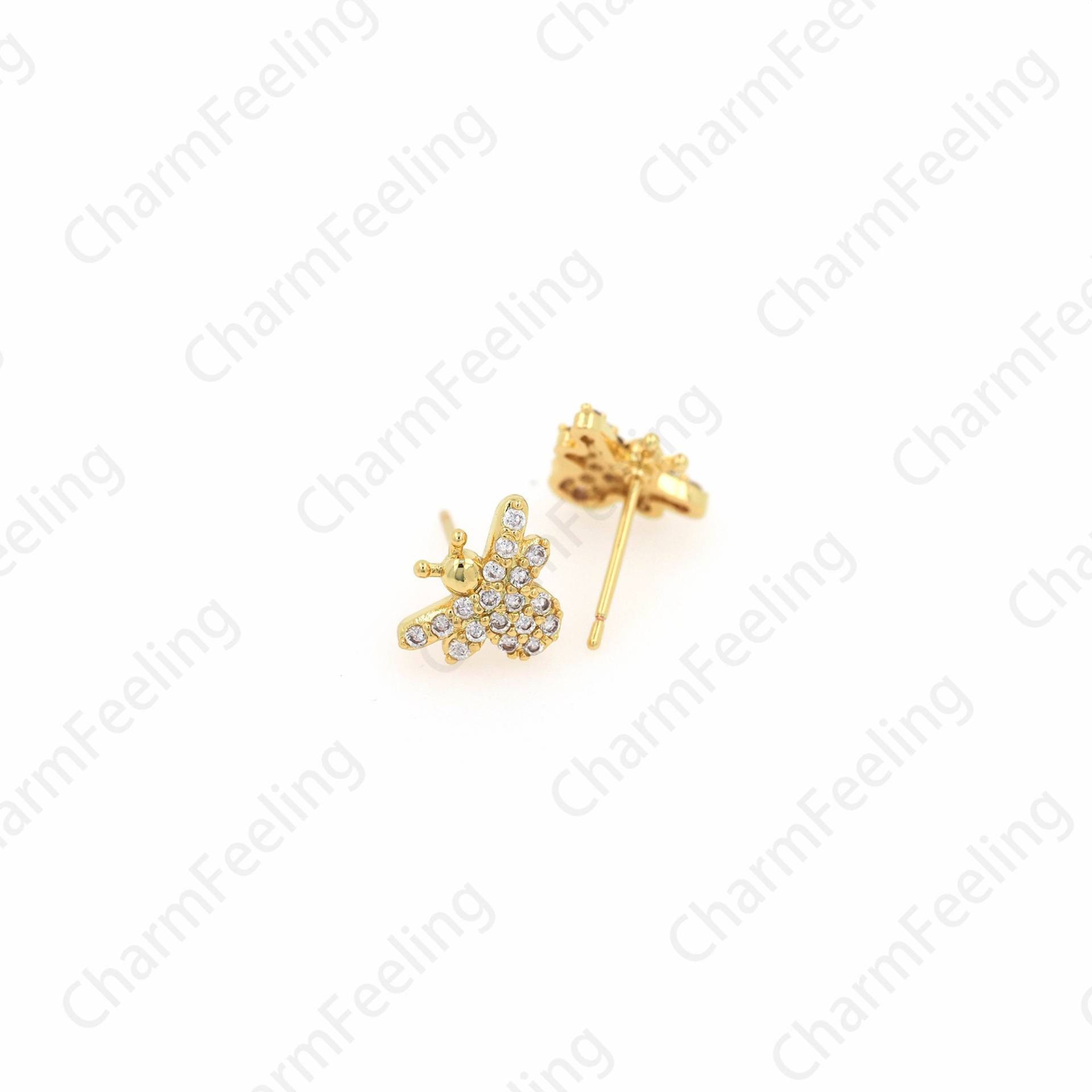 1 Paar Insekten Ohrringe, Bienen Ohrstecker, Gold Charm, 8, 8x11mm von CharmFeeling