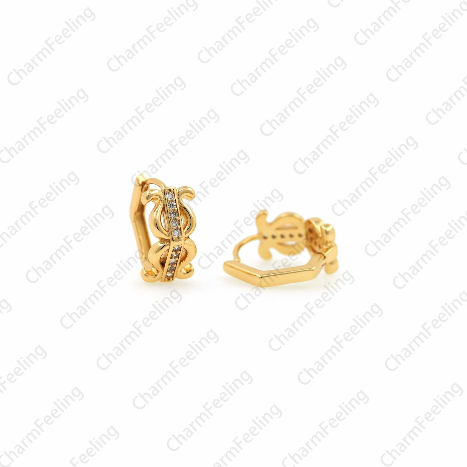 1 Paar Micropavé Cz Gold Ohrringe, 18K Filled Runde U-Shaped Ohrring Anhänger, Diy Zubehör, 16x7x14mm von CharmFeeling