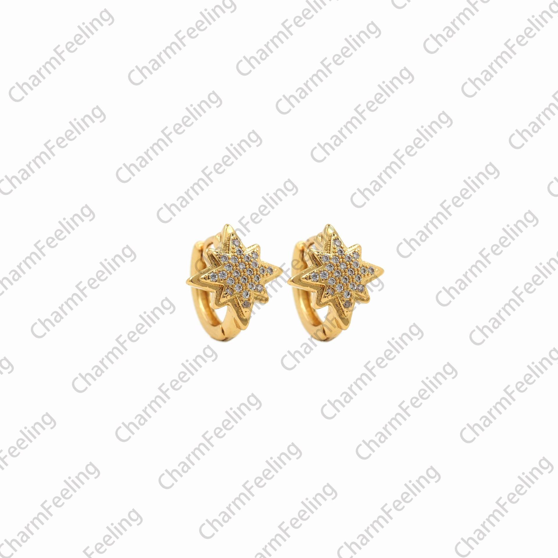 1 Paar Polaris Ohrringe, 18K Gold Filled Stern Starburst Charm, Micropavé Cz Runde Tägliche 12x14x12mm von CharmFeeling