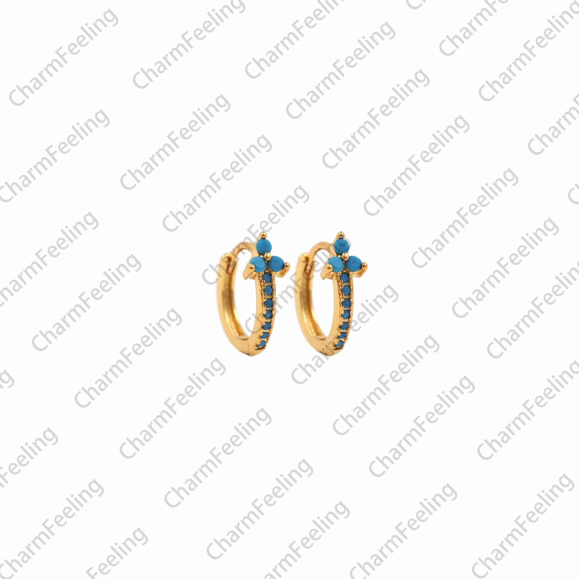 1 Paar Türkis Ohrringe, Micropaved Cz Gold 18K Filled Runde Hohle Diy Ohrring Zubehör, 11, 5x12x1, 5mm von CharmFeeling